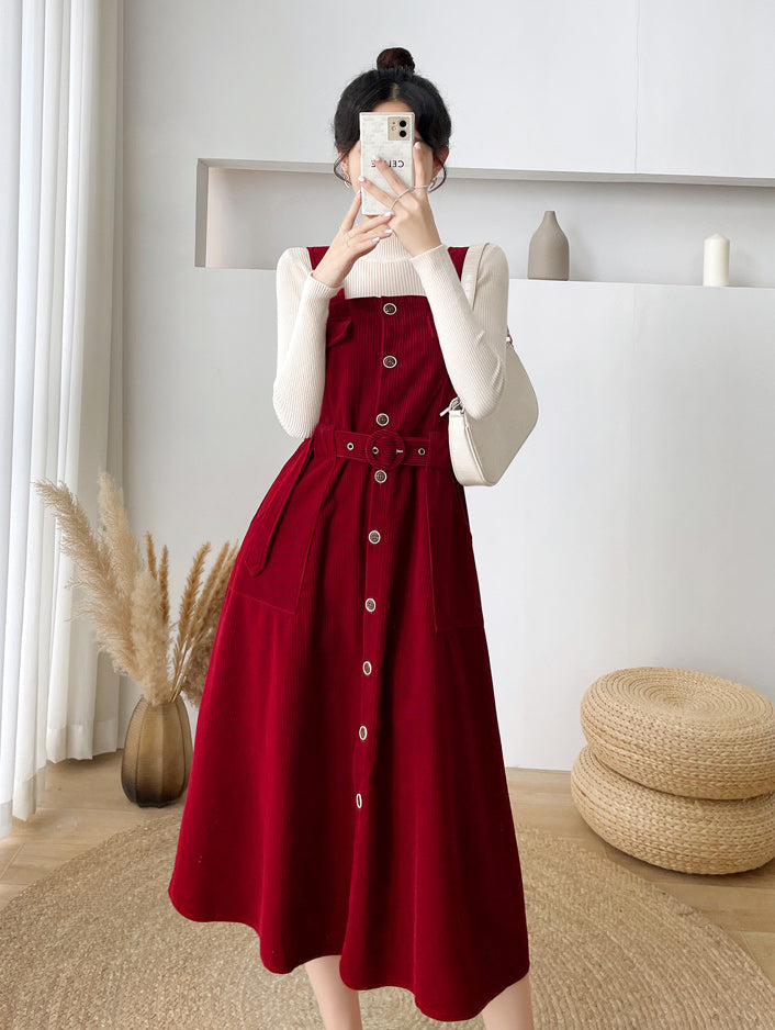 Corduroy Button Up Midi Dress
