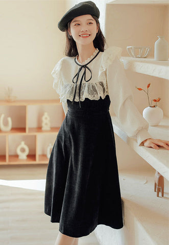 Square Lace High Neck Sweater Dress