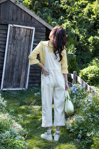 Bow Floral Embroidered Overalls