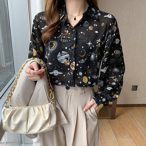 Camisa con botones de galaxia cósmica