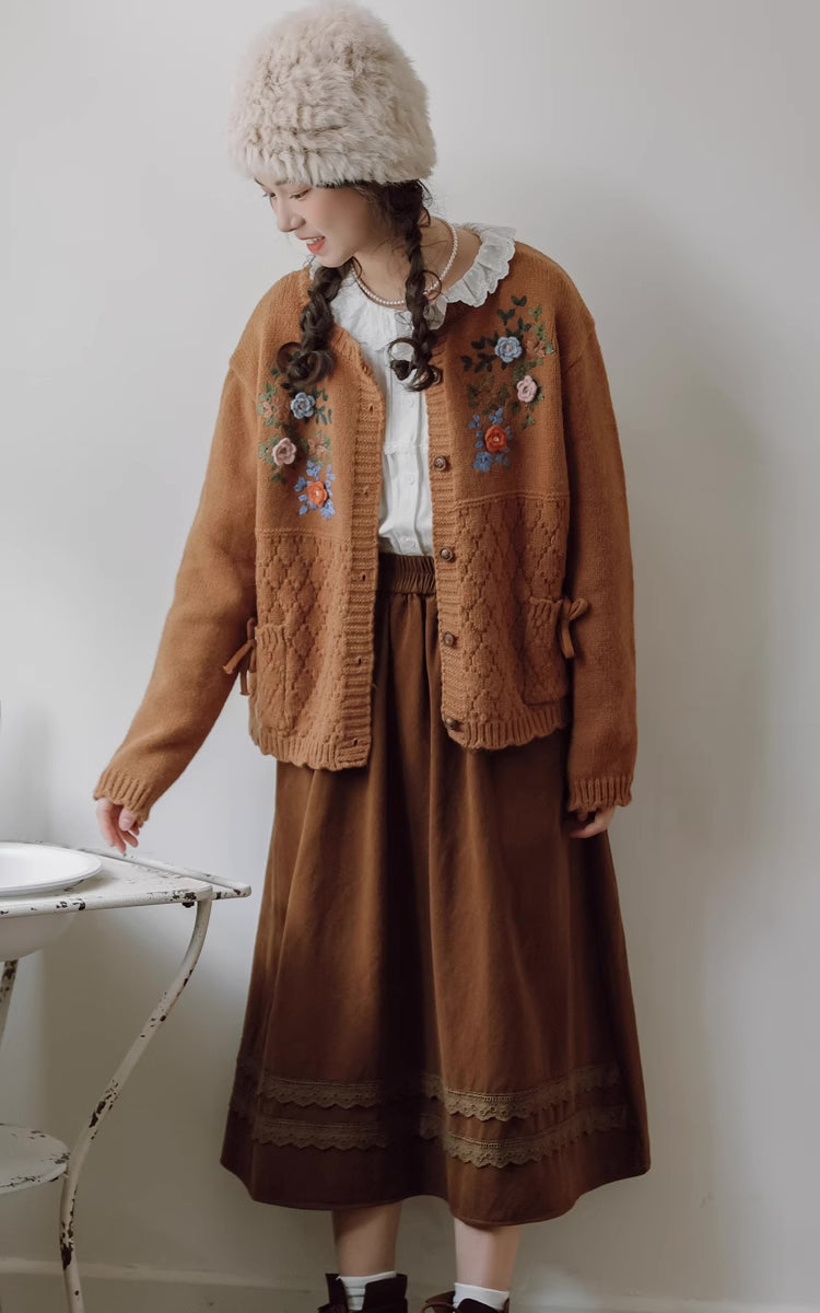 Grandma's Autumn Floral Embroidered Cardigan