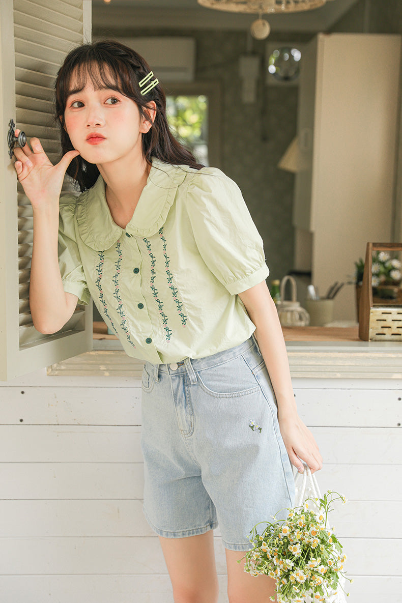 Flower Vines Embroidered Blouse