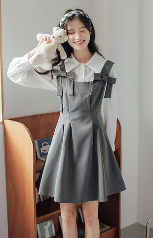 Little Bow Mini Pinafore Dress Set