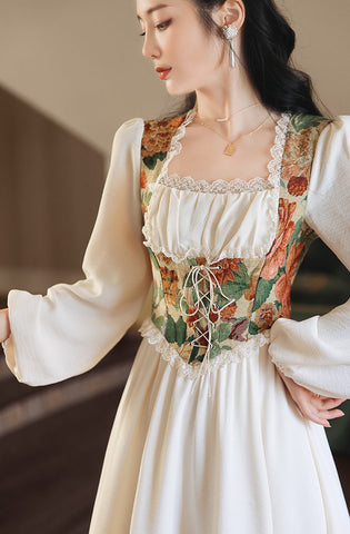 Floral Tapestry Jacquard Corset Dress