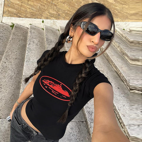 Summer Round Neck Short Sleeve Pullover T-shirt Top