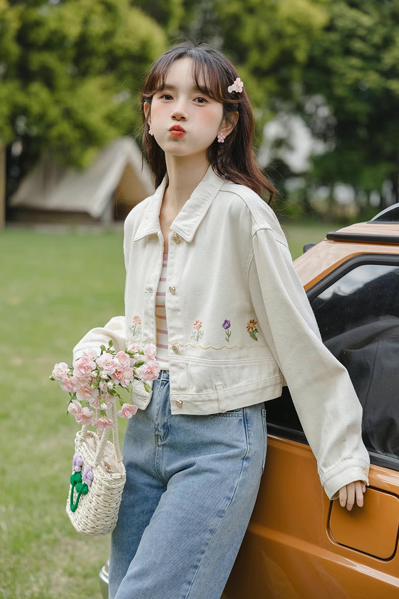 Personal Garden Embroidered Denim Jacket