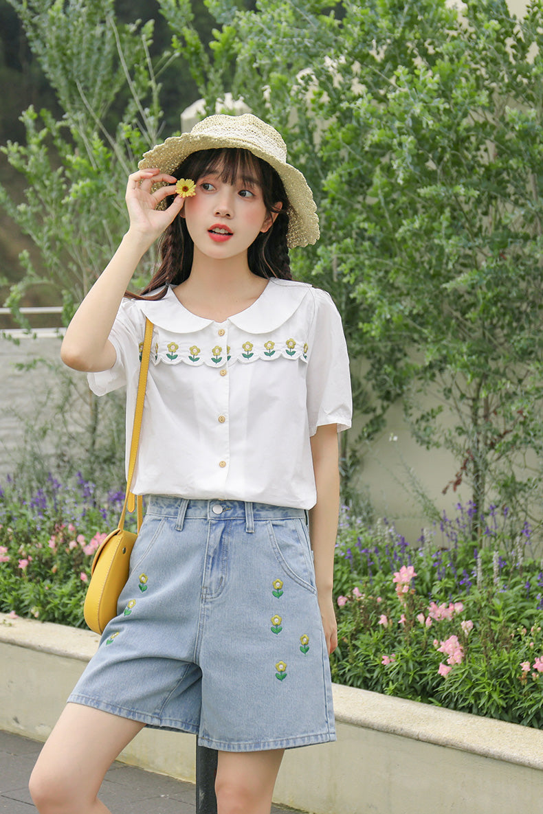 Flower Pop Embroidered Shorts