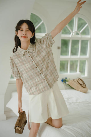 Strawberry Matcha Plaid Blouse