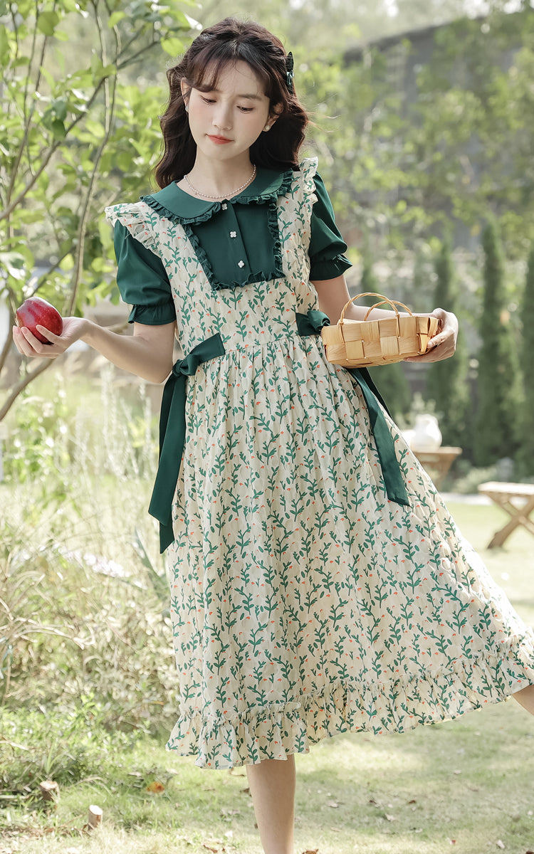 Flower Buds Pinafore Twofer Dress