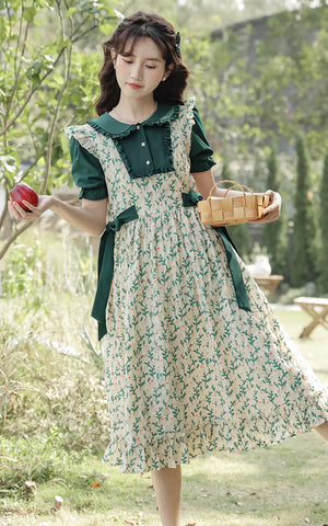 Vestido dos piezas con pechera y capullos de flores