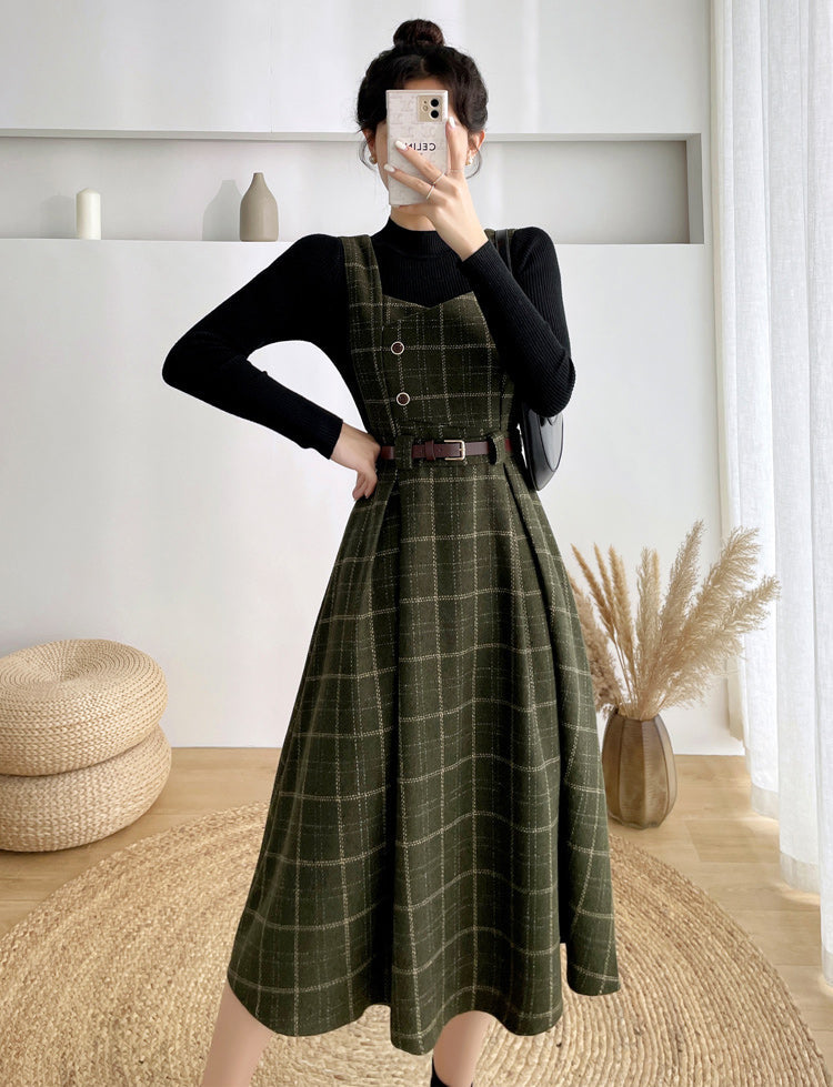 Plaid Pinafore Midi Dress