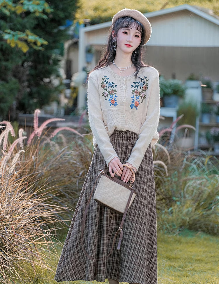 Grandma's Autumn Floral Embroidered Cardigan