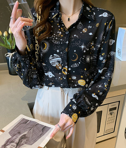 Camisa con botones de galaxia cósmica