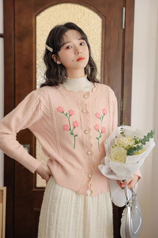 Sweet Floral Embroidered Cardigan