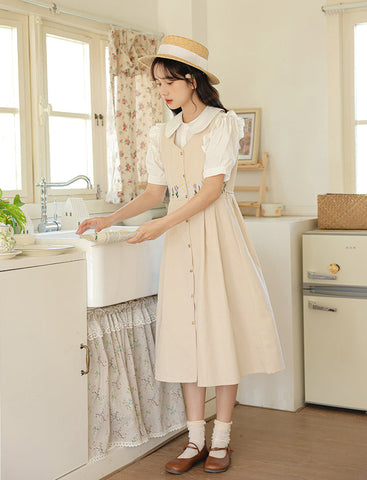 Wild Garden Button Pinafore Dress