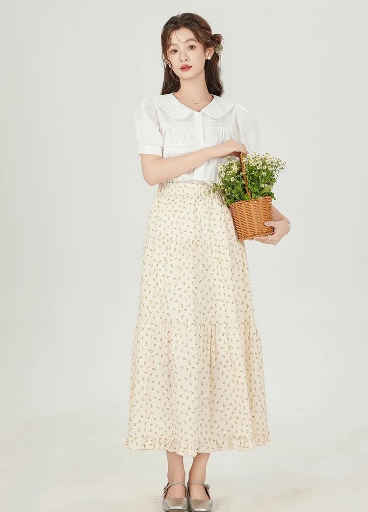 Ditsy Floral Tiered Midi Skirt