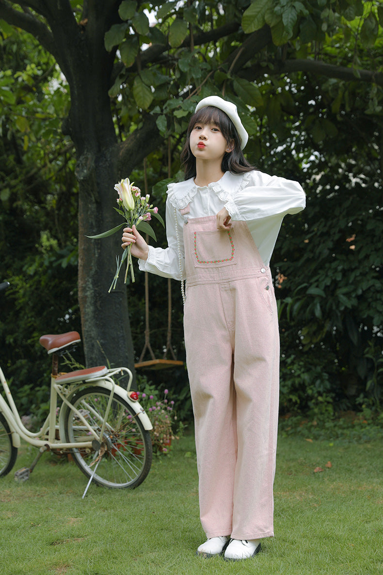Denim-Overall mit Daisy Chain-Stickerei