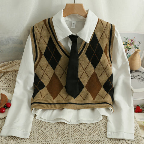 Spiced Argyle Plaid Vest Set