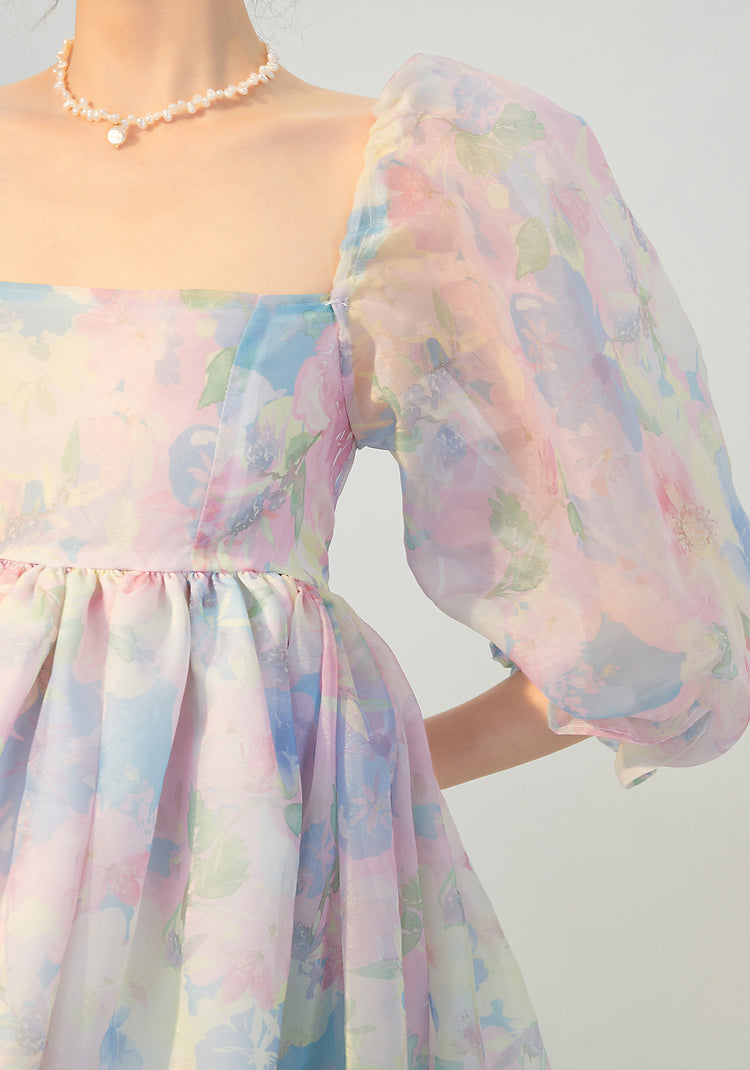 Watercolor Floral Puff Dress