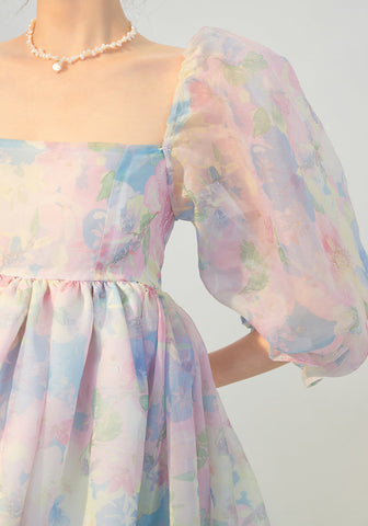 Watercolor Floral Puff Dress