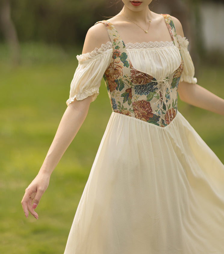 Rustic Floral Corset Twofer Dress