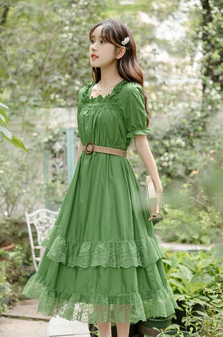 Vestido midi de encaje de hada del bosque