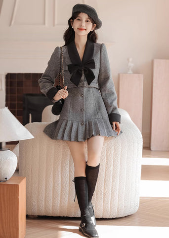 Peter Pan Collar Bow Mini Dress Coat