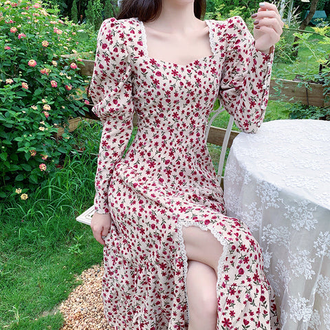 Sweet Floral Corduroy Midi Dress