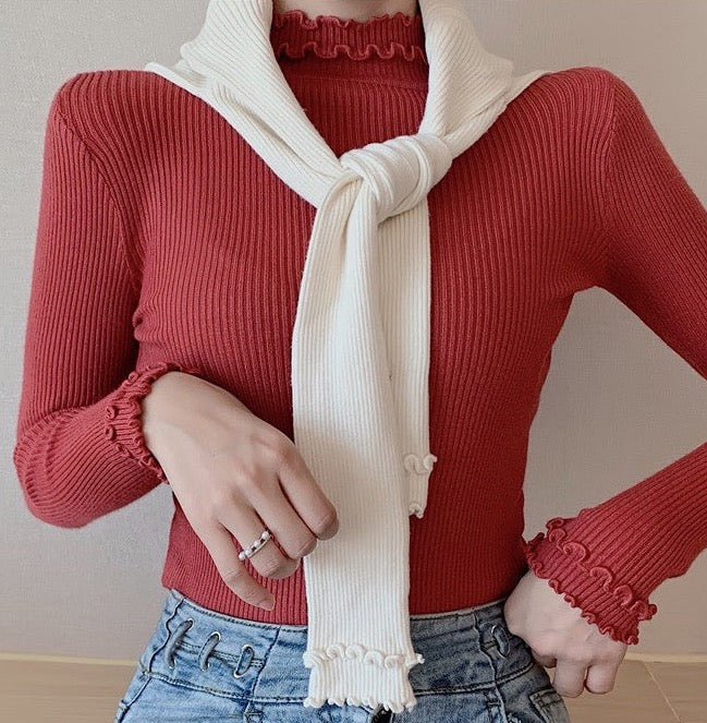 Basic Frilly Mock Neck Sweater