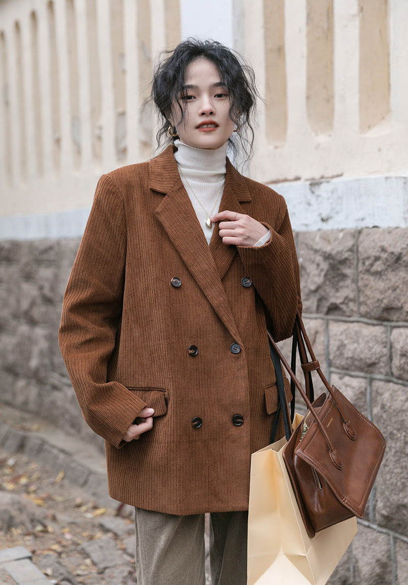 Corduroy Double Breasted Blazer Jacket