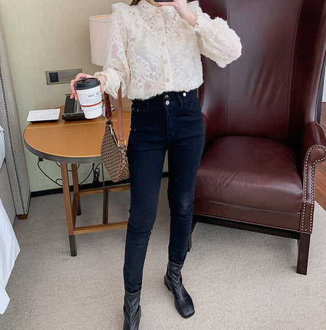 Ruffle Lace Button Up Shirt