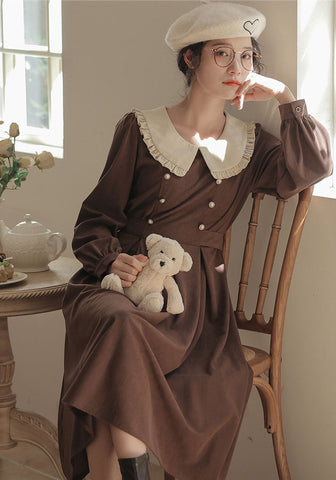 Corduroy Suede Peter Pan Midi Dress