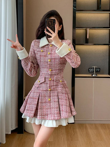 Vestido corto de tweed a cuadros coqueto