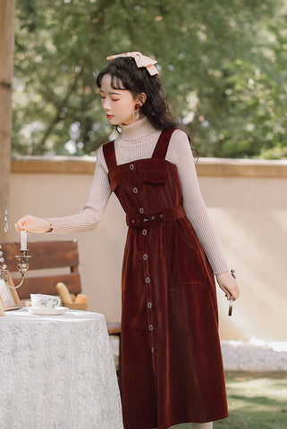 Corduroy Button Up Midi Dress