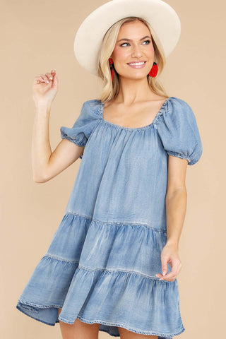 Denim Puff Sleeve Mini Dress