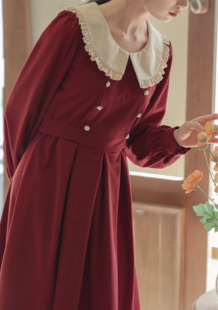 Corduroy Suede Peter Pan Midi Dress