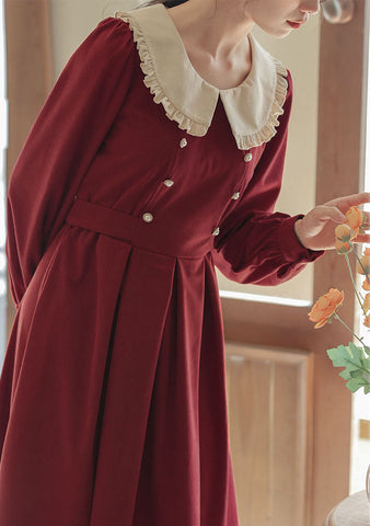 Corduroy Suede Peter Pan Midi Dress