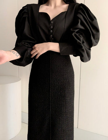 Puff Sleeve Sweetheart Button Up Blouse