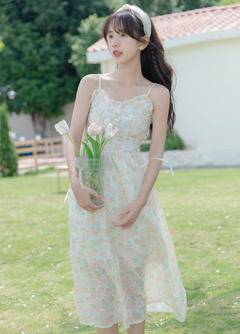 Vestido camisola con estampado de jardín de acuarela