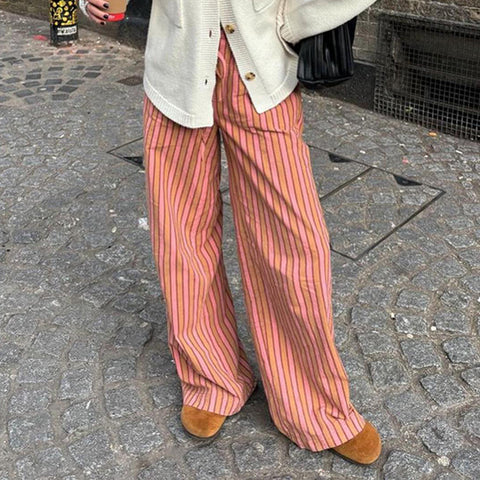 Loose-Pocketed Casual Sports Striped Trousers