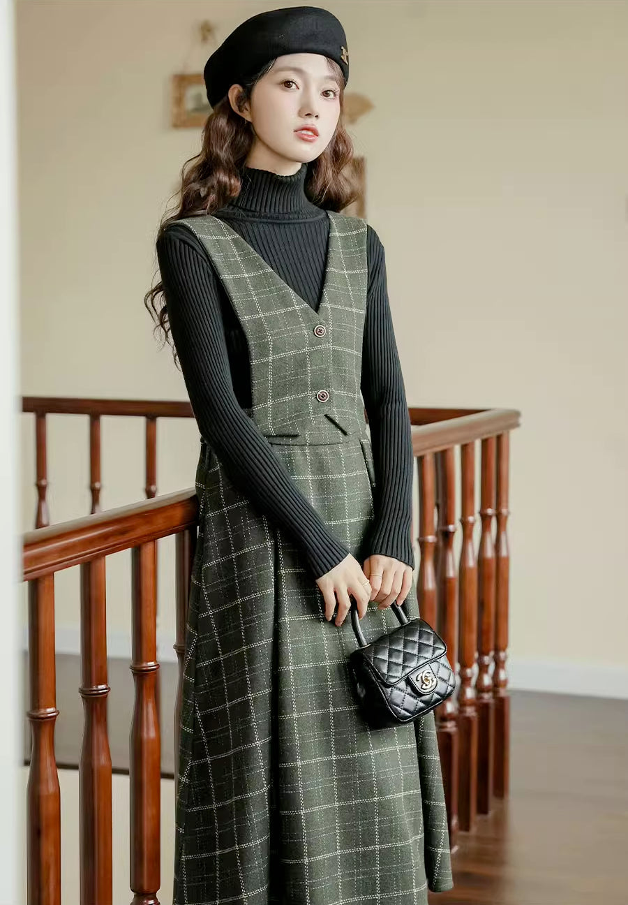 Vestido tipo pichi con chaleco a cuadros