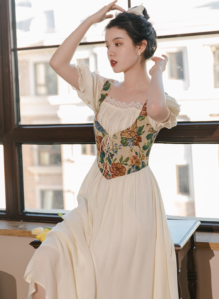 Rustic Floral Corset Twofer Dress