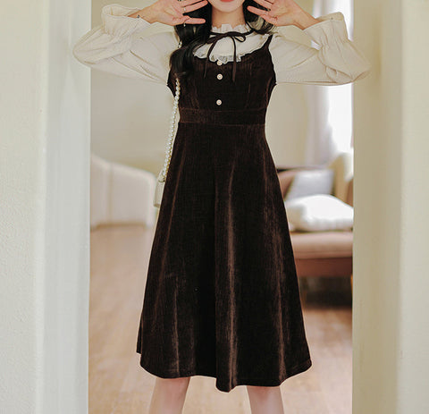 Frilly High Neck Corduroy Sweater Dress