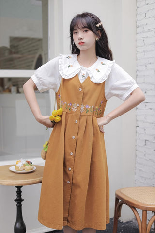 Wild Garden Button Pinafore Dress