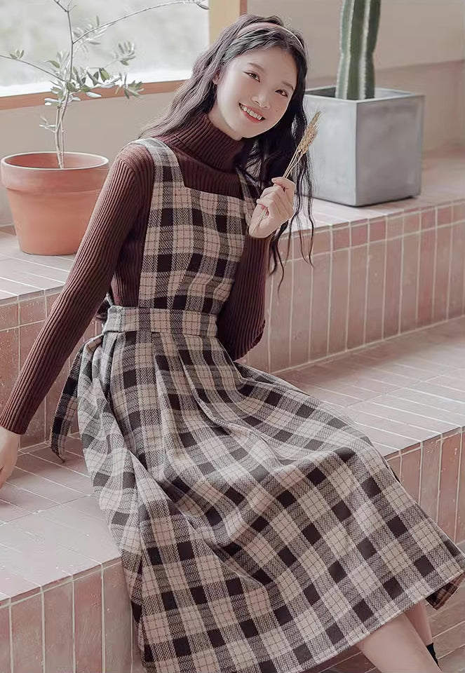 Academia Plaid Pinafore Dress