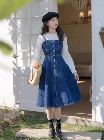 Midi-Camisole-Kleid aus Denim mit Knopfleiste