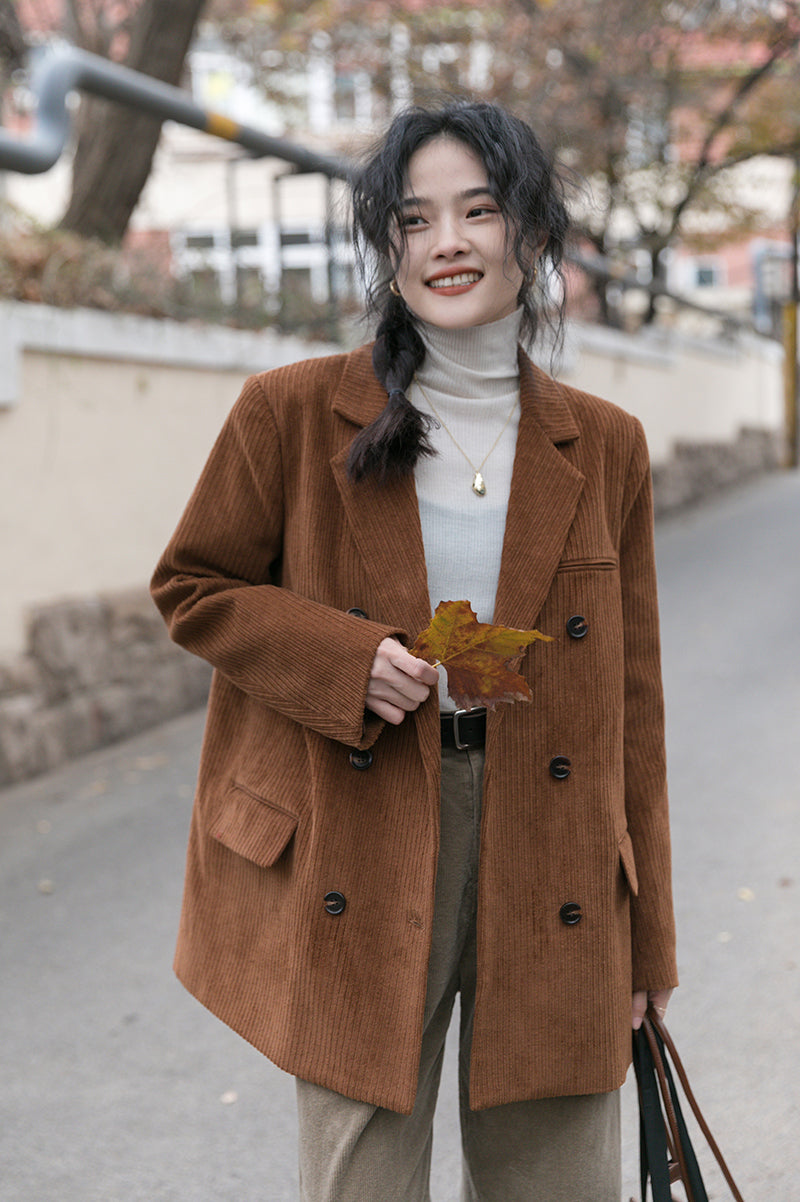 Corduroy Double Breasted Blazer Jacket