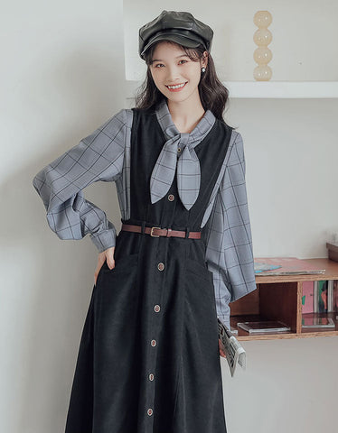 Button Up Suede Pinafore Dress