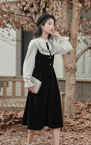 Lace High Neck Sweater Dress