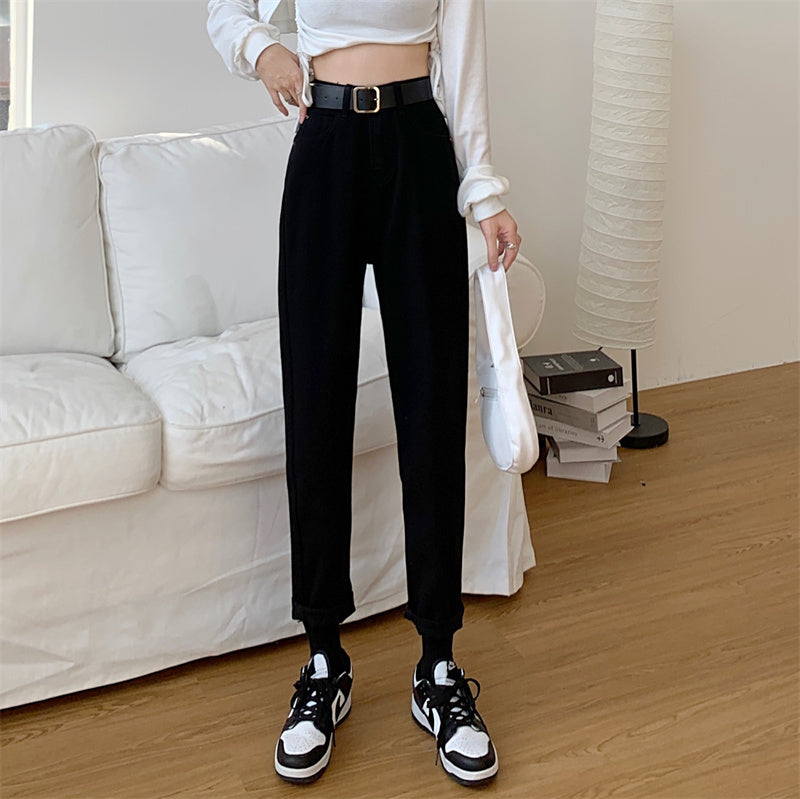 Belted Cropped Mom Jeans